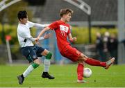 26 November 2015; Ray O'SullEvan, Republic of Ireland, in action against Bartosz Marchewka, Poland. U15 Friendly International, Republic of Ireland v Poland, Rock Park Celtic FC, Dundalk, Co. Louth. Picture credit: Oliver McVeigh / SPORTSFILE
