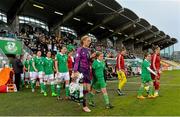 26 November 2015; Republic of Ireland captain Emma Byrne leads out her team ahead of the game. UEFA Women's EURO 2017 Qualifier, Group 2, Republic of Ireland v Spain, Tallaght Stadium, Tallaght, Co. Dublin. Picture credit: Matt Browne / SPORTSFILE