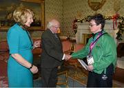 25 November 2015; Team Ireland's Martina Walsh, bowling, in Aras an Uachtarain as the Special Olympics World Summer Games are honoured by President Michael D. Higgins and wife Sabina. Aras an Uachtarain, Phoenix Park, Dublin. Picture credit: Ray McManus / SPORTSFILE