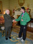 25 November 2015; Team Ireland's James Meenan, athletics, in Aras an Uachtarain as the Special Olympics World Summer Games are honoured by President Michael D. Higgins and wife Sabina. Aras an Uachtarain, Phoenix Park, Dublin. Picture credit: Ray McManus / SPORTSFILE