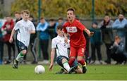 26 November 2015; Barry Coffey, Republic of Ireland, in action against Pawel Zuk, Poland. U15 Friendly International, Republic of Ireland v Poland, Rock Park Celtic FC, Dundalk, Co. Louth. Picture credit: Oliver McVeigh / SPORTSFILE