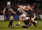 21 November 2015; Rhys Ruddock, Leinster, is tackled by Stuart Hooper and Nathan Catt, Bath. European Rugby Champions Cup, Pool 5, Round 2, Bath v Leinster. The Recreation Ground, Bath, England. Picture credit: Stephen McCarthy / SPORTSFILE