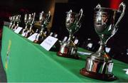 27 November 2015; A general view of the cups on display before the start of the IABA National Elite Female Championship Finals. IABA National Elite Female Championship Finals. National Stadium, Dublin. Picture credit: David Maher / SPORTSFILE