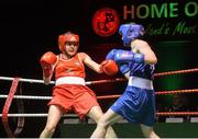 27 November 2015; Michaela Walsh, left, Holy Family GG Boxing Club, trades punches with Ceire Smith, Cavan Boxing Club, during their 51kg bout. IABA National Elite Female Championship Finals. National Stadium, Dublin. Picture credit: David Maher / SPORTSFILE