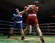 27 November 2015;  Diana Campbell, right, Garda Boxng Club, trades punches with Maeve McCarron, Carrigart Boxing Club, during their 81g bout. IABA National Elite Female Championship Finals. National Stadium, Dublin. Picture credit: David Maher / SPORTSFILE