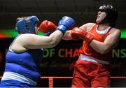27 November 2015; Diana Campbell, right, Garda Boxng Club, trades punches with Maeve McCarron, Carrigart Boxing Club, during their 81g bout. IABA National Elite Female Championship Finals. National Stadium, Dublin. Picture credit: David Maher / SPORTSFILE