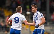 28 November 2015; Denis Daly, St Mary's, is congratulated by team-mate Paul O'Donoghue, right, after scoring his side's first goal. AIB Munster GAA Football Intermediate Club Championship Final, St Mary's, Kerry, v Carrigaline, Cork. Fitzgerald Stadium, Killarney, Co. Kerry. Picture credit: Stephen McCarthy / SPORTSFILE