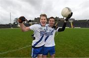 28 November 2015; Aidan Walsh, left, and Patrick Cournane, St Mary's, celebrate their side's victory. AIB Munster GAA Football Intermediate Club Championship Final, St Mary's, Kerry, v Carrigaline, Cork. Fitzgerald Stadium, Killarney, Co. Kerry. Picture credit: Stephen McCarthy / SPORTSFILE
