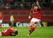 28 November 2015; Ian Keatley, Munster, kicks a conversion with the assistance of team-mate Keith Earls. Guinness PRO12, Round 8, Munster v Connacht. Thomond Park, Limerick. Picture credit: Diarmuid Greene / SPORTSFILE