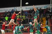 28 November 2015; John Muldoon, Connacht, wins possession in a lineout ahead of Mark Chisholm and Donnacha Ryan, Munster. Guinness PRO12, Round 8, Munster v Connacht. Thomond Park, Limerick. Picture credit: Diarmuid Greene / SPORTSFILE