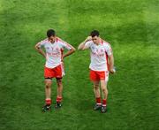 23 August 2009; Tyrone defenders Philip Jordan, 7, and Conor Gormley after the game.  GAA Football All-Ireland Senior Championship Semi-Final, Tyrone v Cork, Croke Park, Dublin. Picture credit: Ray McManus / SPORTSFILE
