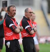 23 August 2009; Tyrone manager Mickey Harte, right and his assistant, Tony Donnelly, looks on from the sideline in the final minutes. GAA Football All-Ireland Senior Championship Semi-Final, Tyrone v Cork, Croke Park, Dublin. Picture credit: Oliver McVeigh / SPORTSFILE