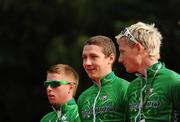21 August 2009; Philip Lavery, left, Sean Downey, centre, and Sam Bennett, Irish National Team, before stage 1 of the Tour of Ireland. 2009 Tour of Ireland - Stage 1, Enniskerry to Waterford. Picture credit: Stephen McCarthy / SPORTSFILE