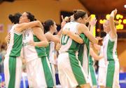 22 August 2009; The Ireland players celebrate after the match. Senior Women's European Championship Qualifier, Ireland v Switzerland, National Basketball Arena, Tallaght, Dublin. Picture credit: Brian Lawless / SPORTSFILE