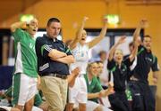 22 August 2009; Ireland head coach, Mark Scannell, and the substitutes bench react to a late score. Senior Women's European Championship Qualifier, Ireland v Switzerland, National Basketball Arena, Tallaght, Dublin. Picture credit: Brian Lawless / SPORTSFILE