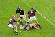 22 August 2009; Sean Collins, Clare, in action against Barry Daly, 17, Martin Dolphin, 4, and David Burke, Galway. Bord Gais Energy GAA All-Ireland U21 Hurling Championship Semi-Final, Galway v Clare, Semple Stadium, Thurles, Co. Tipperary. Picture credit: Ray McManus / SPORTSFILE