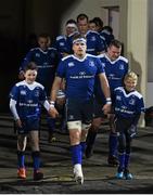 27 November 2015; Leinster matchday mascots Alex Woulfe from Clontarf, Dublin, left, and Tom Coyle, from Kildare, with captain Jamie Heaslip ahead of Leinster v Ulster - Guinness PRO12, Round 8. RDS, Ballsbridge, Dublin. Picture credit: Ramsey Cardy / SPORTSFILE