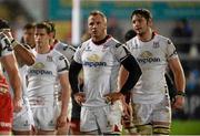 20 November 2015; Roger Wilson, centre, Andrew Trimble, left, and Iain Henderson, Right, Ulster. European Rugby Champions Cup, Pool 1, Round 2, Ulster v Saracens. Kingspan Stadium, Ravenhill Park, Belfast. Picture credit: Oliver McVeigh / SPORTSFILE