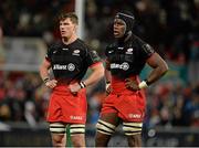 20 November 2015; Michael Rhodes and Maro Itoje, Saracens. European Rugby Champions Cup, Pool 1, Round 2, Ulster v Saracens. Kingspan Stadium, Ravenhill Park, Belfast. Picture credit: Oliver McVeigh / SPORTSFILE