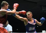 28 November 2015; Conor Wallace, right, St. Monica's Boxing Club, Newry, Co, Down, exchanges punches with Conor Coyle, St. Joseph's Boxing Club, Co. Derry, during their Middleweight 75kg Quarter-Final bout. IABA National Elite Male Championships. National Stadium, Dublin. Photo by Sportsfile