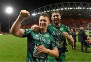 28 November 2015; Connacht's Matt Healy and Aly Muldowney celebrate after victory over Munster. Guinness PRO12, Round 8, Munster v Connacht. Thomond Park, Limerick. Picture credit: Diarmuid Greene / SPORTSFILE