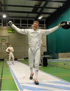 28 November 2015; Bas Vervuijlen, The Netherlands, celebrates after defeating Mateusz Antkiewicz, Poland, to win the Irish Open Fencing Championships. Loughlinstown Leisure Centre, Dun Laoghaire, Co. Dublin. Picture credit: Cody Glenn / SPORTSFILE