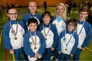 28 November 2015; Members of the Pembroke Fencing Club, from left to right, Dasha Lee, 11, Claudio Sosa, 11, Emilia Velma, 13, Matteo Sanvito, 10, coach Olga Velma, Leon Gautier Loftous, 8, and Zack O'Connell, 11, attended the Irish Open Fencing Championships after a successful competition in Germany earning medals. Loughlinstown Leisure Centre, Dun Laoghaire, Co. Dublin. Picture credit: Cody Glenn / SPORTSFILE