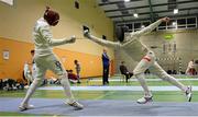 28 November 2015; Mateusz Antkiewicz, Poland, right, in action against after defeating Ido Ajzenstadt, Israel, during the Irish Open Fencing Championships. Loughlinstown Leisure Centre, Dun Laoghaire, Co. Dublin. Picture credit: Cody Glenn / SPORTSFILE