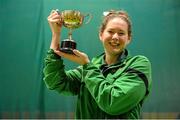 28 November 2015; Rachel Connor, Northern Ireland, with the trophy after winning the women's portion of the Irish Open Fencing Championships. Loughlinstown Leisure Centre, Dun Laoghaire, Co. Dublin. Picture credit: Cody Glenn / SPORTSFILE