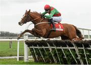 29 November 2015; Rashaan, with Mikey Fogarty up, jumps the last on their way to winning The Bar One Racing Juvenile Hurdle Grade 3. Horse Racing at the Fairyhouse Winter Festival. Fairyhouse, Co. Meath. Picture credit: Cody Glenn / SPORTSFILE