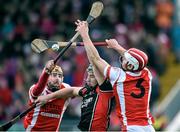 29 November 2015; Tomas Dunne, Oulart the Ballagh, in action against Sean Moran, left, and Cian O'Callaghan, Cuala. AIB Leinster GAA Senior Club Hurling Championship Final, Oulart the Ballagh v Cuala. Netwatch Dr. Cullen Park, Carlow. Picture credit: David Maher / SPORTSFILE