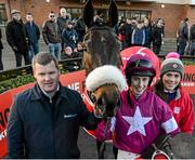 29 November 2015; Trainer Gordon Elliott with Jockey Bryan Cooper in the parade ring with No More Heroes, after winning The Bar One Racing Drinmore Novice Steeplechase Grade 1. Horse Racing at the Fairyhouse Winter Festival. Fairyhouse, Co. Meath. Picture credit: Cody Glenn / SPORTSFILE
