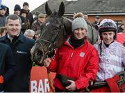 29 November 2015; Jack Kennedy in the parade ring with Trainer Gordon Elliott, left, after riding Bless The Wings to victory in the Bar One Racing Porterstown Handicap Steeplechase. Horse Racing at the Fairyhouse Winter Festival. Fairyhouse, Co. Meath. Picture credit: Cody Glenn / SPORTSFILE