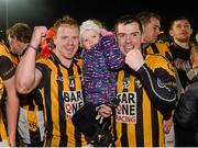 29 November 2015; Paul McKeown and daughter Caela along with Stephen Finnegan, Crossmaglen, after the game. AIB Ulster GAA Senior Club Football Championship Final, Crossmaglen v Scotstown. Crossmaglen, Co. Armagh. Picture credit: Oliver McVeigh / SPORTSFILE
