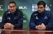 30 November 2015; Connacht head coach Pat Lam with Ronan Loughney during a press conference. Sportsground, Galway. Picture credit: David Maher / SPORTSFILE