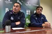 30 November 2015; Connacht head coach Pat Lam with Ronan Loughney during a press conference. Sportsground, Galway. Picture credit: David Maher / SPORTSFILE