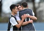 30 November 2015; Republic of Ireland's Liam Brady, younger brother of Republic of Ireland senior international Robbie Brady, celebrates with team-mates Kyle Finn, left, and Corey O’Keeffe after he scored his side's first goal. U18 International Friendly, Republic of Ireland v Czech Republic. Home Farm FC, Whitehall, Dublin. Picture credit: Matt Browne / SPORTSFILE