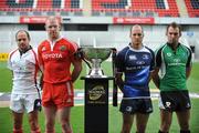 25 August 2009; At the 2009/2010 Magners League Season Launch are Ireland's provincial representatives, from left to right, Rory Best, Ulster, Paul O'Connell, Munster, Girvan Dempsey, Leinster and John Muldoon, Connacht. Thomond Park, Limerick. Picture credit: Diarmuid Greene / SPORTSFILE