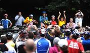 25 August 2009; Seven times winner of the Tour de France Lance Armstrong waves goodbye to well wishers after being joined by cycling fans for a ride in the Phoenix Park, Dublin. Picture credit: Stephen McCarthy / SPORTSFILE