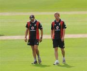 26 August 2009; England Coach, Andy Flower and Captain, Paul Collingwood, after training ahead of the one day cricket international pre-match press conference - Ireland v England, Stormont, Belfast, Co. Antrim. Picture credit: Oliver McVeigh / SPORTSFILE