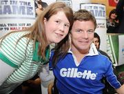 27 August 2009; As the rugby season gets set for kick-off Gillette Ambassador Brian O’Driscoll took part in a series of Dunnes Stores in-store signings much to the delight of the large crowd that packed the Blanchardstown and Cornelscourt stores. The in-store signings are part of a Gillette / Dunnes Stores promotion which is offering 50% off selected Gillette items including the new Gillette Gamer Razor. The Irish captain spent time with a host of delighted fans and will now turn his attention to the upcoming season. Pictured is Brian O'Driscoll with Emer Kelly, from Newcastle, Co. Dublin. Dunnes Stores, Blanchardstown, Dublin. Picture credit: Brian Lawless / SPORTSFILE