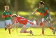 29 August 2009; Mary O'Connor, Cork, in action against Nicola Hurst, Mayo. TG4 All-Ireland Ladies Football Senior Championship Semi-Final, Cork v Mayo, McDonagh Park, Nenagh, Co. Tipperary. Picture credit: Brendan Moran / SPORTSFILE