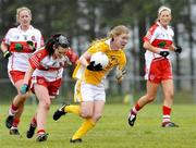 29 August 2009; Maread Cooper, Antrim, in action against Grace Conway, Derry. TG4 All-Ireland Ladies Football Junior Championship Semi-Final, Antrim v Derry, Wolfe Tones GAA Club, Kildress, Co. Tyrone. Picture credit: Michael Cullen / SPORTSFILE