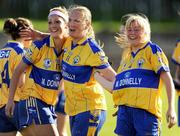 29 August 2009; Clare players, from left, Eimear Considine, Eithne Morrissey and Sinead Eustace celebrate after the game. TG4 All-Ireland Ladies Football Intermediate Championship Semi-Final, Clare v Waterford, McDonagh Park, Nenagh, Co. Tipperary. Picture credit: Brendan Moran / SPORTSFILE