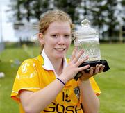 29 August 2009; Maread Cooper, Antrim, with her player of the match award. TG4 All-Ireland Ladies Football Junior Championship Semi-Final, Antrim v Derry, Wolfe Tones GAA Club, Kildress, Co. Tyrone. Picture credit: Michael Cullen / SPORTSFILE