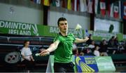 2 December 2015; Mark Brady, Ireland, in action against Bernardo Atilano, Portugal. 102nd Carlton Irish Open Badminton Championships Qualification, Baldoyle, Co. Dublin. Picture credit: Piaras Ó Mídheach / SPORTSFILE