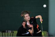 3 December 2015; Sara Boyle, Ireland, in action against Georgina Bland, England. 102nd Carlton Irish Open Badminton Championships, Baldoyle, Co. Dublin. Picture credit: Sam Barnes / SPORTSFILE