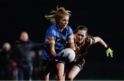 3 December 2015; Ciara Murphy, UCD, in action against Karen McDermott, DCU. Senior Women's Football League Final, UCD vs DCU, Belfield, Dublin. Picture credit: Sam Barnes / SPORTSFILE