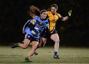 3 December 2015; Emma Guckian, UCD, in action against Philipa Greene, DCU. Senior Women's Football League Final, UCD vs DCU, Belfield, Dublin. Picture credit: Sam Barnes / SPORTSFILE