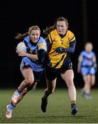 3 December 2015; Megan Glynn, UCD, in action against Deirdre Murphy, DCU. Senior Women's Football League Final, UCD vs DCU, Belfield, Dublin. Picture credit: Sam Barnes / SPORTSFILE